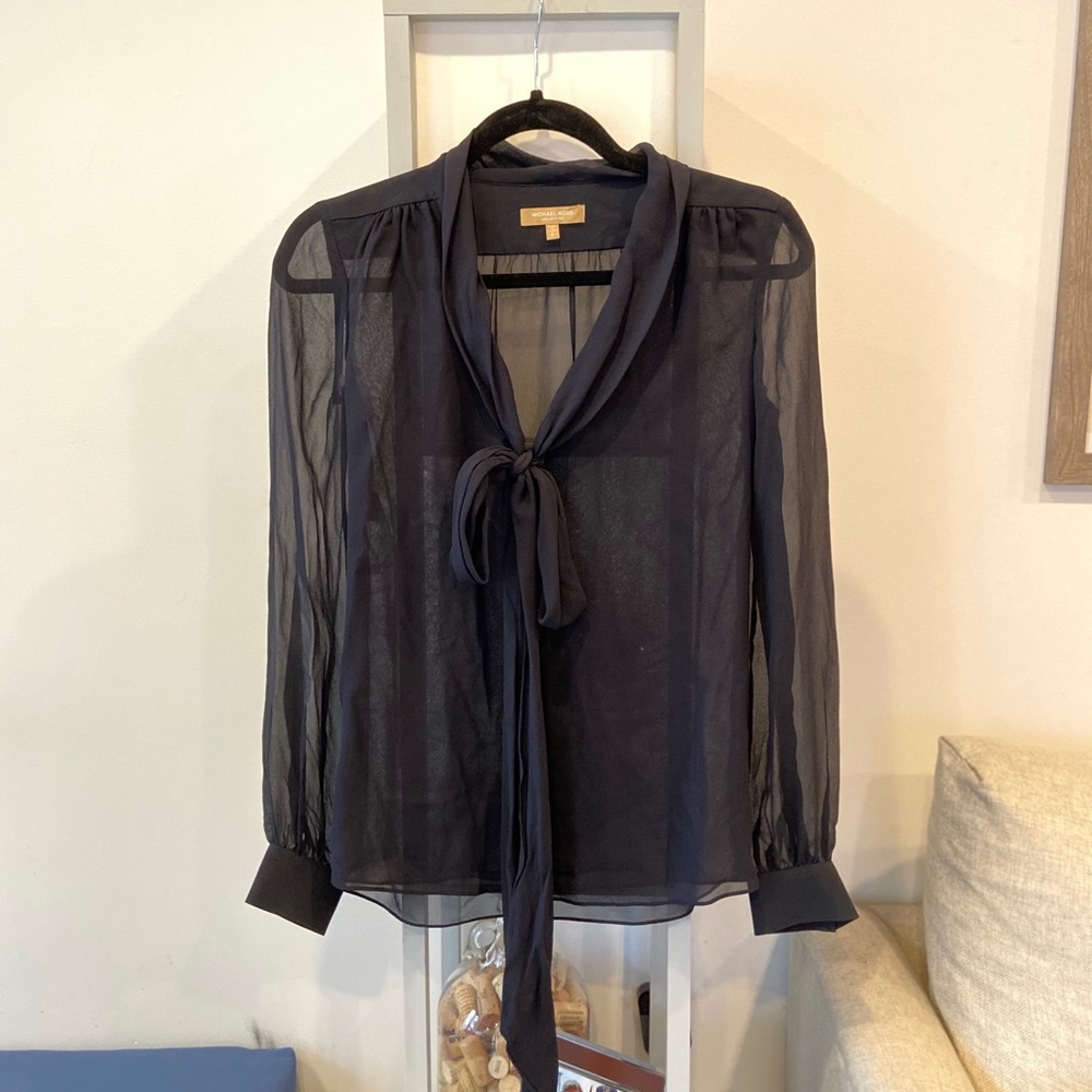 Michael Kors Collection Sheer Tie Neck Blouse